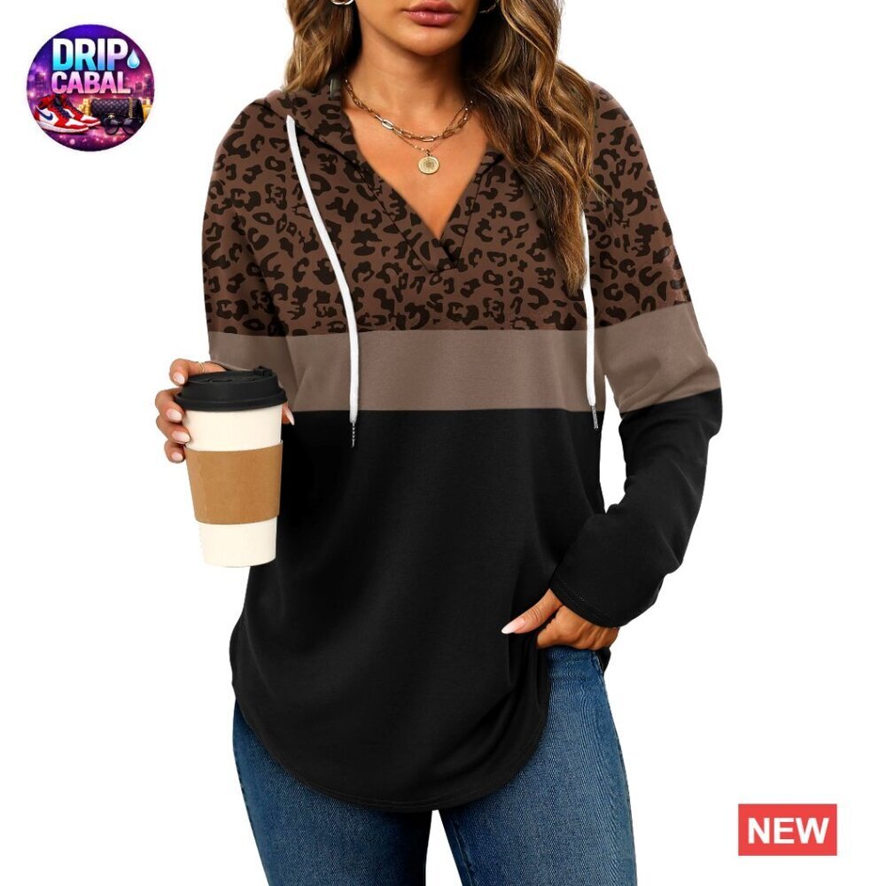 Oversized V-Neck Hoodie Pullover Long Sleeve Loose Fit Casual Streetwear